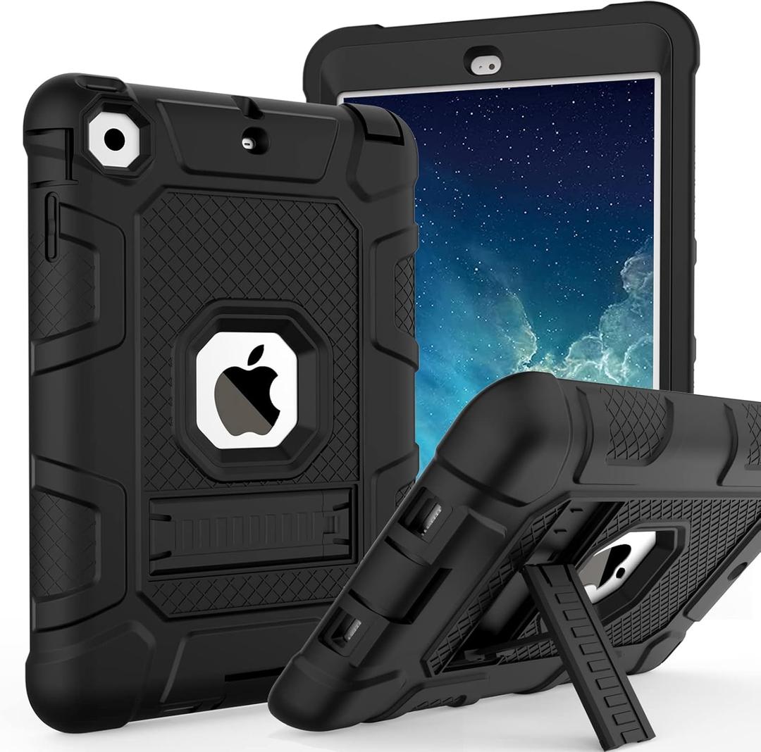 TIMISM Case for iPad Mini 1 2 3 with Kickstand, 3 in 1 Heavy Duty Shockproof Hybrid Three Layer Protective Cover for iPad Mini 1st 2nd 3rd Generation, Black (#01 Black)