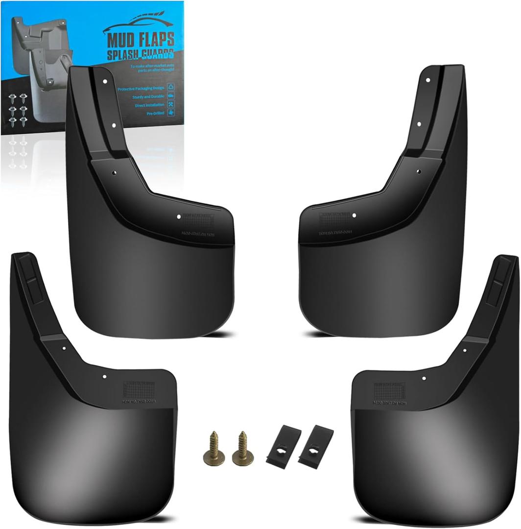 KEYOOG Front & Rear Mud Flaps Splash Guards Fit for 2014-2019 Chevy Silverado 1500/Ld /2500 HD/ 3500 HD, 4-Pc Set Mud Guards Splash Guard Black - Fit the Models with Single Rear Wheels