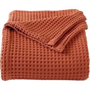 100% Cotton Waffle Weave Bed Blanket | Soft, Breathable, and Lightweight Blanket for All-Season | Perfect for Layering | Brielle Collection (Full/Queen, Burnt Orange)