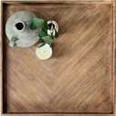 LUIYO Large Ottoman Wood Tray- with Leather Handle Decorative Wooden 24 x 24 x1.5 Inches Square Serving Tray Best for Coffee Table, Living Room and Kitchen (Large 24 * 24)