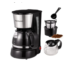 Nehilumn 4-5 Cups Drip Coffee Maker, Coffee Pot Machine Permanent Coffee Filter, Mini,20Oz Electric Coffee Maker,650W Black and Stainless Steel