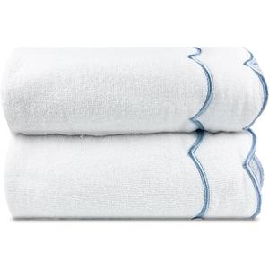 2 Pcs 100% Cotton Bath Towels for Bathroom27 * 54 Inch Scalloped Bath Towels Embroidered Decorative 500 GSM Soft Absorbent Bath Towel for Bathroom Hotel Spa Sport Yoga (Blue) (Blue)