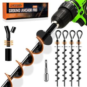 Ground Anchor Stakes (Ground Anchors Pro, 4 Pack Heavy Duty, Ground Anchors Screw in, Swing Set Anchors, Trampoline Anchors High Wind Heavy Duty for Camping Tents, Car Ports, Swing Sets, Canopies.)