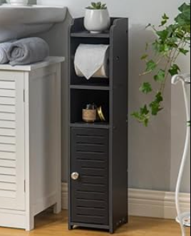 AOJEZOR Toilet Paper Holder Stand: Bathroom Storage Cabinet Beside Toilet for Small Space Bathroom with Toilet Roll Holder - Black (29.9H inch)
