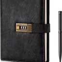 WEMATE Diary with Lock, A5 PU Leather Journal with Lock 240 Pages, Vintage Locks Journal Password Notebook with Pen, Locks Diary Planner Organizer for Men and Women, 8.6x5.8in Black