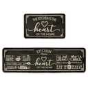 Voanos Black and White Kitchen Rugs, Non Skid Washable Microfiber mats for Kitchen Floor, Kitchen Rules Theme Cushioned Runner Rug Decor Sets of 2, Size 17"x 47"+17"x 30"