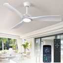 White Ceiling Fan with Light: 52-Inch Ceiling Fan 3 Blades Low Profile Outdoor - Modern Ceiling Fans with Remote APP Control Quiet Reversible DC Motor for Patio Living Room