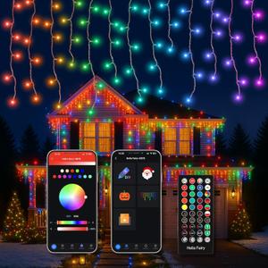 Smart RGB LED Icicle Lights for Outdoor - 99FT App Control, Music Sync & DIY Modes, Waterproof 912 LED Christmas Lights for Yard, Party & Holiday Decor