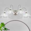 Brushed Nickel Bathroom Vanity Light, 4-Light Vanity Light with Floral Clear Glass Shades, Brushed Nickel Wall Mount Lighting for Bathroom, Dressing Table