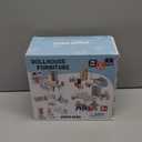 Giant bean 36pcs Wooden Dollhouse Furniture Set 5 Rooms 4 Family Dolls, Wood and Plastic Blue Dollhouse Accessories, Pretend Play Furniture Toys Christmas Birthday Gift for Boys Girls Kids Toddlers 3+