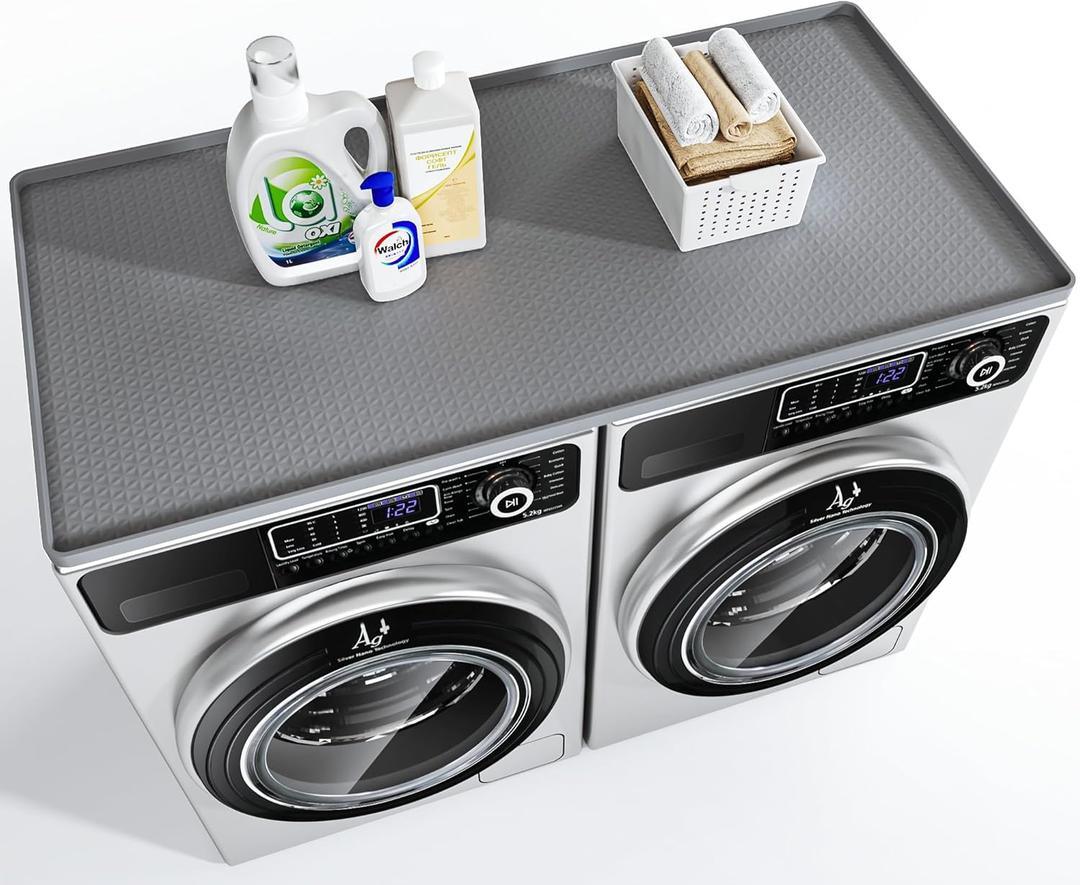 Washer Dryer Countertop, 54" x 27.5" Large Washer and Dryer Covers for The Top, Non-Slip Waterproof Silicone Dryer Top Protector Mat, Washer Dryer Topper for Laundry Room Kitchen HomeGray