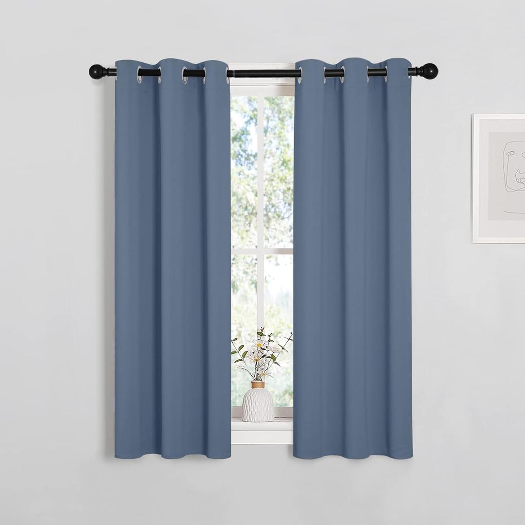 NICETOWN Thermal Insulated Curtains Blackout Draperies, Stone Blue, Set of 2, 29 by 40 inches Long, Window Treatment Solid Grommet Room Darkening Drape Panels for Bedroom