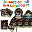 Schools Out for Summer Party Decorations - 100 Pcs School's Out for the Summer Banners Tablecloths Plates Napkins Forks, Last Day of School Pool Supplies for Vacation Serves 24