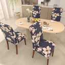 Stretch Dining Chair Covers Set of 2,Floral Print Chair Covers,Soft Removable Washable,Pet Friendly Furniture Protector,Universal Chair Slipcovers for Home, Kitchen,Ceremony Dining Room Seat (Dark Gray Magnolia Flowers)