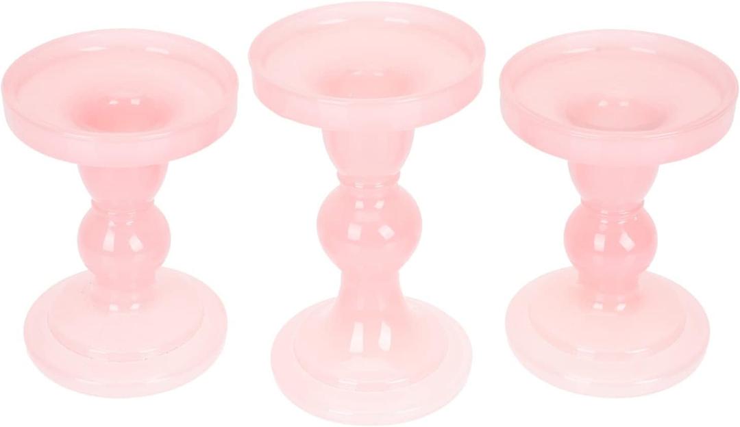 Candle Holders for Pillar Candles 3pcs Glass Candle Holder Pink Candle Holders for Candlesticks Glass Pillar Candle Holder for Home Restraunt Wedding Centerpiece