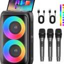 Bluetooth Speaker with 3 Wireless MicrophonesPortable Party Speaker for Adults & Kids with Lights,Speakers Bluetooth WirelessFloorstanding Speakers Support TWS/AUX/USB/TF Card for Home Party Gift