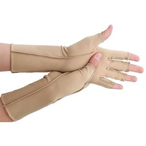 NURCOM Compression Arthritis Gloves, Rheumatoid Pain Relief Compression Gloves for Women & Men, Premium Fingerless Circulation Gloves for Arthritis & Joint Pain, Swelling, Tendonitis, 1 Pair Beige M