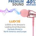 LUDOS OMNITONE Wired Earbuds in-Ear Headphones,  Earphones with Microphone, 3.5 mm Jack Corded Ear Buds, Videoconference for iPhone, Samsung, Laptop, Kids, School Students - Pink