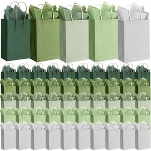 Kolldenn 25 Sets 50 Pcs Green Christmas Gift Bags Bulk with Tissue Paper Sage Green Paper Gift Bags with Handles for Christmas Party Wedding Guests Birthday Baby Shower, 8.27 x 5.91 x 3.15