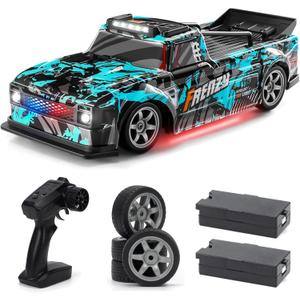 ACAMMZAR 1:16 RC Drift Car, 25KM/H 4WD High Speed Remote Control Cars for Kids, with LED Lights, Two Batteries, Extra Tires, Drift RC Cars for Adults (Blue)