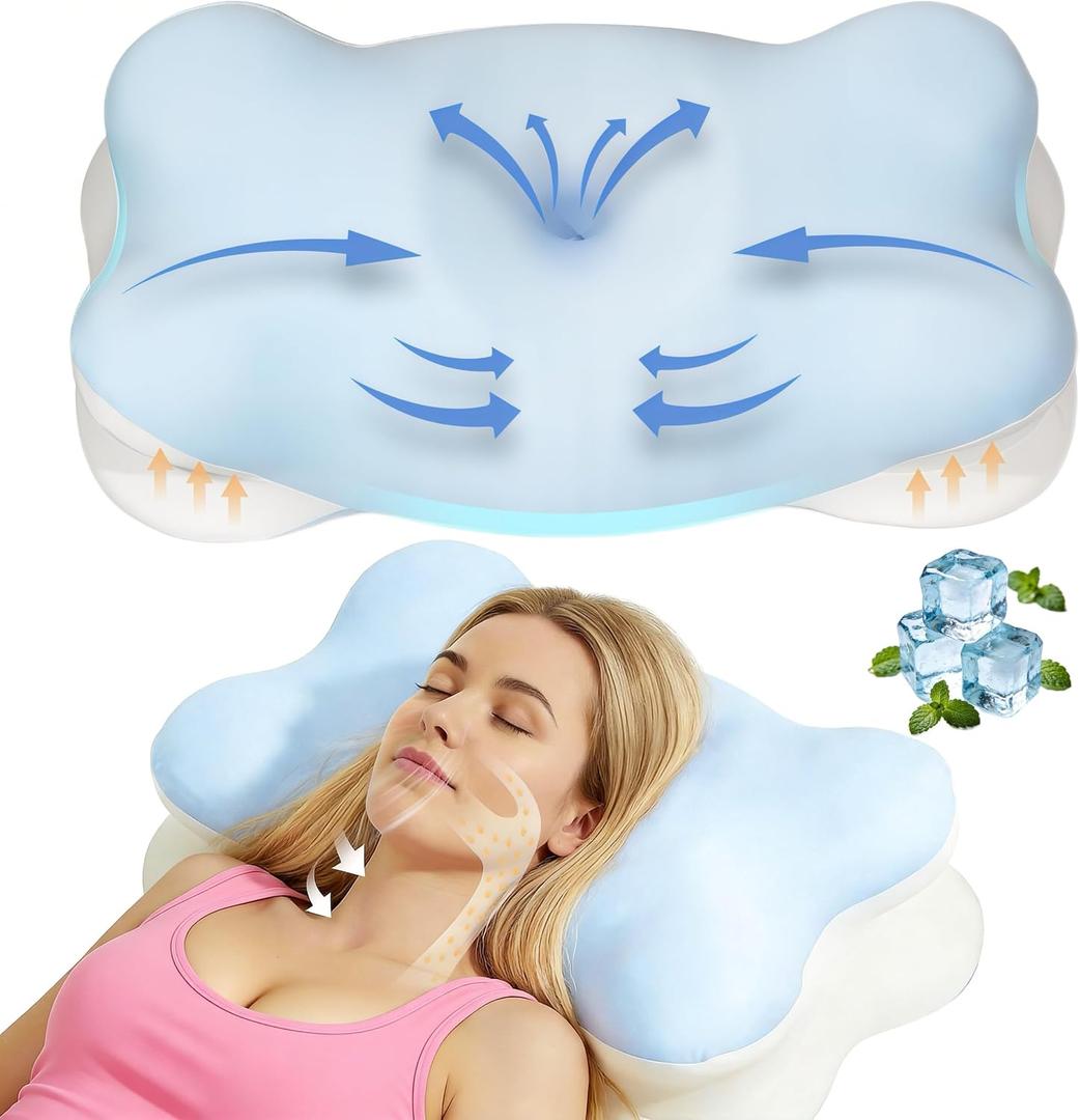 Extended Cervical Neck Pillow for Pain Relief, Ergonomic Contour Side Sleeper Pillow for Sleeping, Orthopedic Memory Pillow for Neck Support, Cooling Adjustable Pillow for Back and Stomach Sleeper