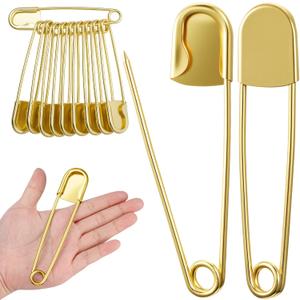 Juexica 10 Pcs Large Safety Pins 5 Inch Jumbo Stainless Steel Safety Pins Heavy Duty Huge for Strong Laundry Upholstery Sewing Quilting Key Rings Craft Outdoor (Gold)