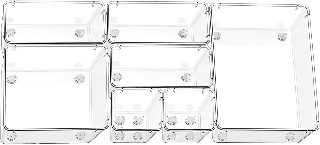 Clear Acrylic Drawer Organizer Trays, 5 Size Junk Box Organization Small Storage Container Bin for Desk Makeup Bathroom Vanity Kitchen Tool Make Up Workspace Home Dorm Apartment Office Room Nightstand