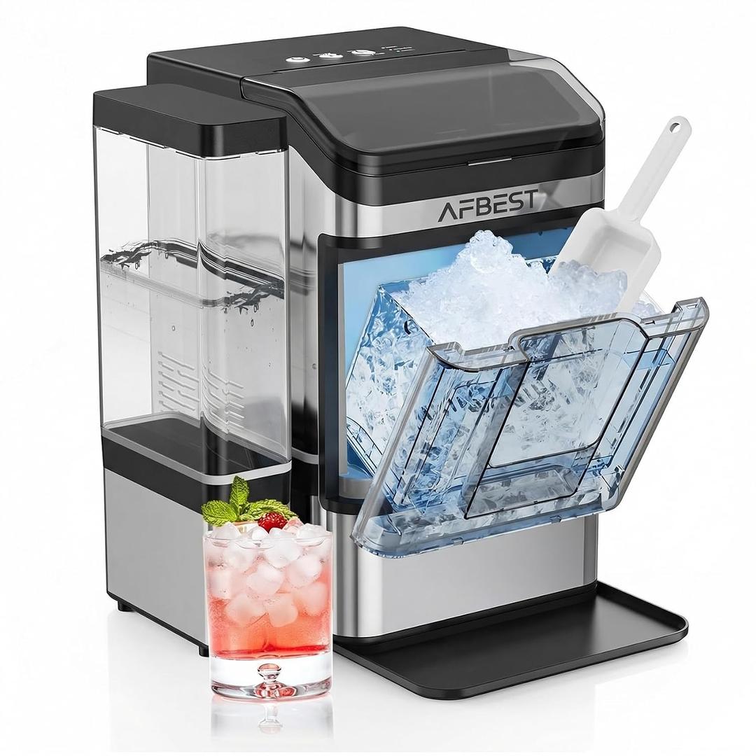 Professional Nugget Ice Maker Machine - 38 lbs/24H Output, Chewable Soft Ice, One-Touch Self-Cleaning, 3L+1.5L Dual Tank Design, Portable Countertop Ice Maker for Kitchen, Bar, Office, Party
