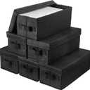 Moukeren 6 Pcs DVD Storage Box 165 Capacity with Lids and Handles14.2 x 5.5 x 6.3 Inch CD Storage Box Nonwoven Fabric Vinyl Record Holder CD Case Container Holds up to 165 Discs(Black)