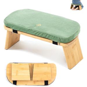 Meditation Bench, Bamboo Meditation Stool, Folding Kneeling Meditation Bench, Seiza Prayer Bench, Prayer Bench with Meditation Cushion, Kneeling Stool (Green)