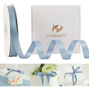 HUIHUANG Dusty Blue Satin Ribbon 1/2 inch X 50 Yards Continuous, Blue Double-Faced Satin Ribbon for Gift Wrapping, Bows, DIY Crafts, Flower Bouquet, Bridal Wedding Decor, Flower Crowns Decor