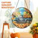 FLAGWIX Fall Decorations for Home - Tractor Stained Glass Window Hanging 8in - Sun Catchers Indoor Window, Fall Gifts for Women Men, Thanksgiving Decorations Suncatcher, Thanksgiving Gifts for Mom Dad (Denim  Thankful Ride)