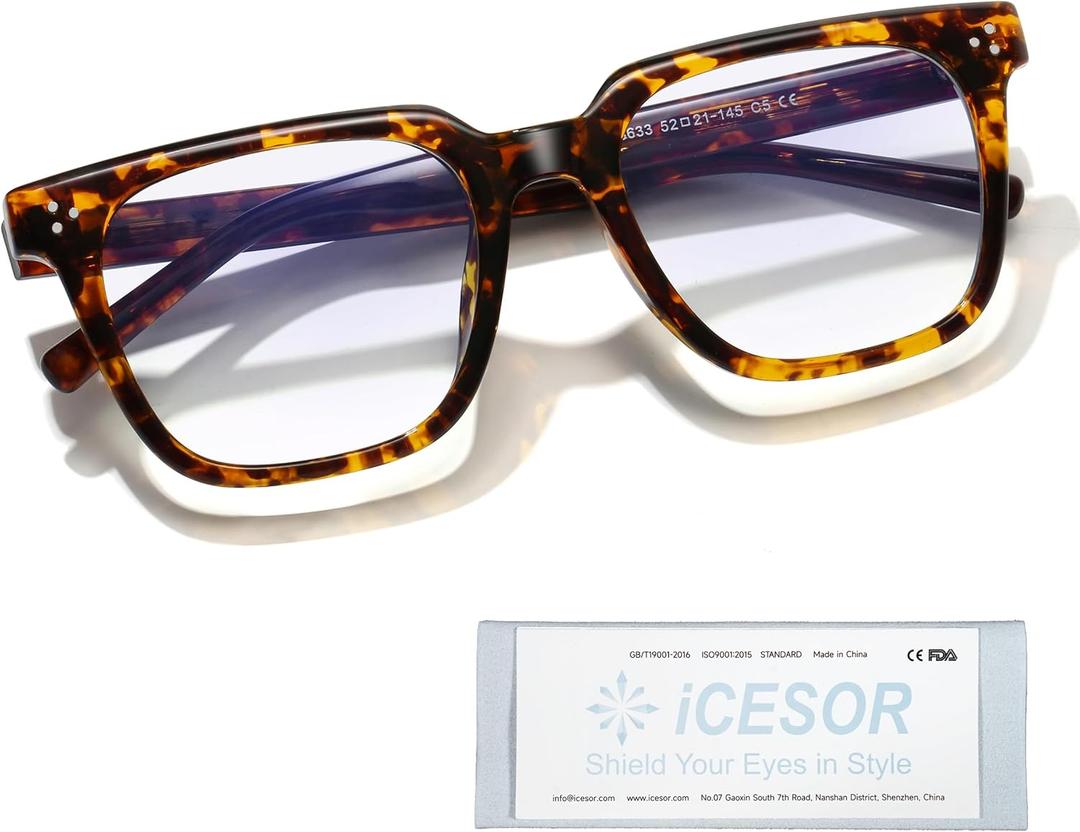 Oversized Square Blue Light Glasses for Woman Men fashion Reduce Eyestrain Protection for TV/Computer/Gaming (Amber Tortoise)