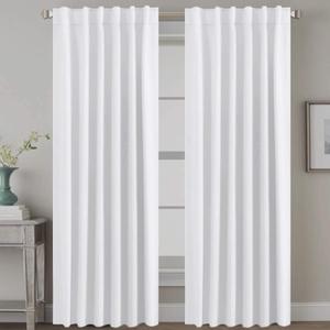 White Curtains Thermal Insulated Window Treatment Panels Room Darkening Privacy Assured Drapes for Living Room Back Tab/Rod Pocket Bedroom Draperies, 84inches