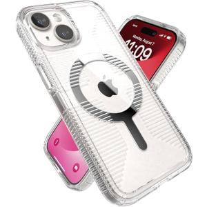 Speck Clear iPhone 15 Case - Slim, Built for MagSafe, Drop Protection Grip - for iPhone 15, iPhone 14 & iPhone 13 - Scratch Resistant, Anti-Yellowing, 6.1 Inch Phone Case - GemShell Grip Clear