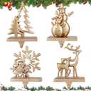 Antique Gold Christmas Stocking Holders Set of 4 - Snowflake, Snowman, Deer, Tree Designs - Heavy Duty, Fireplace & Mantle Stocking Hangers