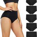 wirarpa Women's Underwear High Waisted Ladies Cotton Panties Soft Full Coverage Briefs 5 Pack Small, Black-5p