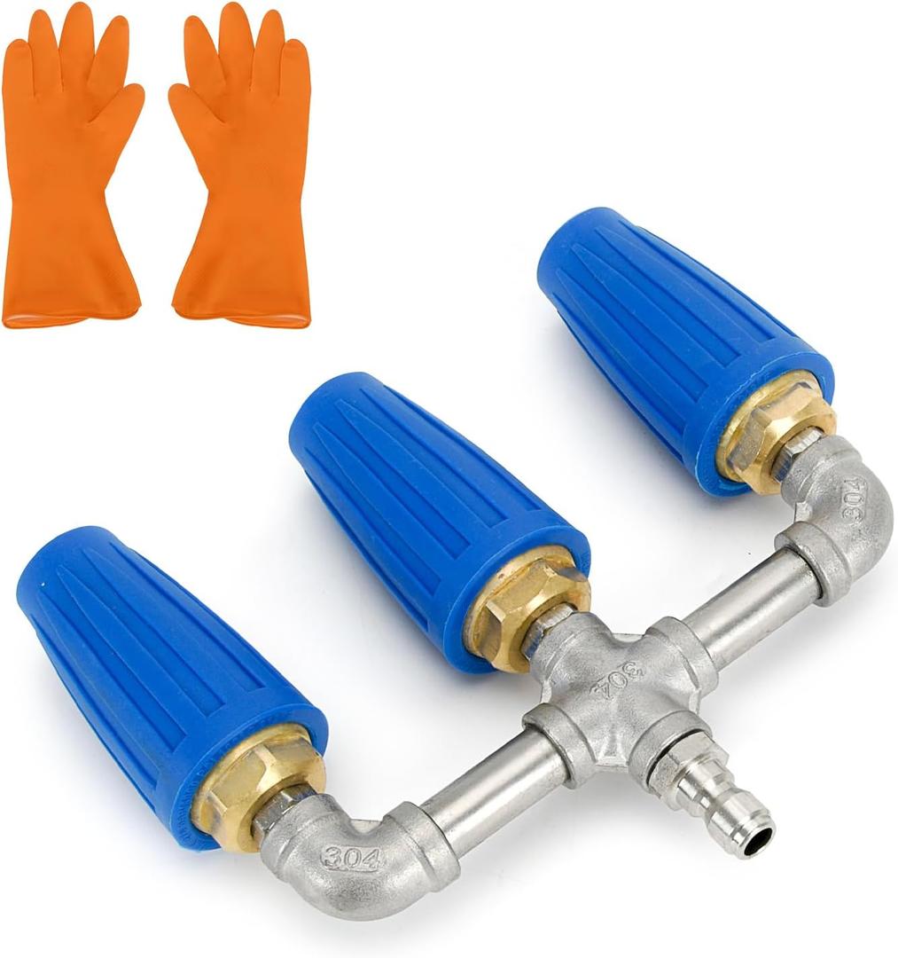 Triple Turbo Nozzle Pressure Washer Tip with Gloves, 360 Rotating Turbo Nozzle with 1/4" Quick Connector, 2.5 Orifice 3-in-1 Turbo Nozzle, 4000 PSI