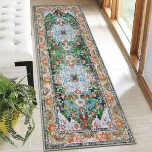 U'Artlines 2' x 6' Boho Hallway Runner Rug, Non Slip Washable Vintage Farmhouse Kitchen Rug Accent Area Carpet for Entryway Laundry and Living Room (Green)