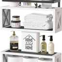 RICHER HOUSE Floating Shelves with Guardrail, Rustic Wood Shelves for Wall Décor, Farmhouse Bathroom Accessories Wall Mounted, Bathroom Organizer Over Toilet Storage, Kitchen, Living Room  White