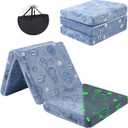 MeMoreCool Glow Space-Themed Foldable Floor Mattress for Kids, Trifold Nap Mat with Planets and Stars, Portable Daycare Sleeping Futon or Floor Bed, 57x22 Inch (Blue Astronaut)