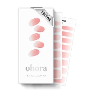 ohora Semi Cured Gel Nail Strips (N Peach Latte) - Pink, Jelly, Works with Any UV/LED Lamps, Salon-Quality, Long Lasting, Easy to Apply & Remove - Includes 2 Prep Pads, Nail File & Wooden Stick