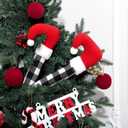 Aoriher Christmas Elf Legs Buffalo Plaid Elf Feet Tree Toppers Christmas Decorations Plush Stuffed Leg with Fixed Wire Tree Topper Festive Decorative Ornaments for Holiday Party(White Black)