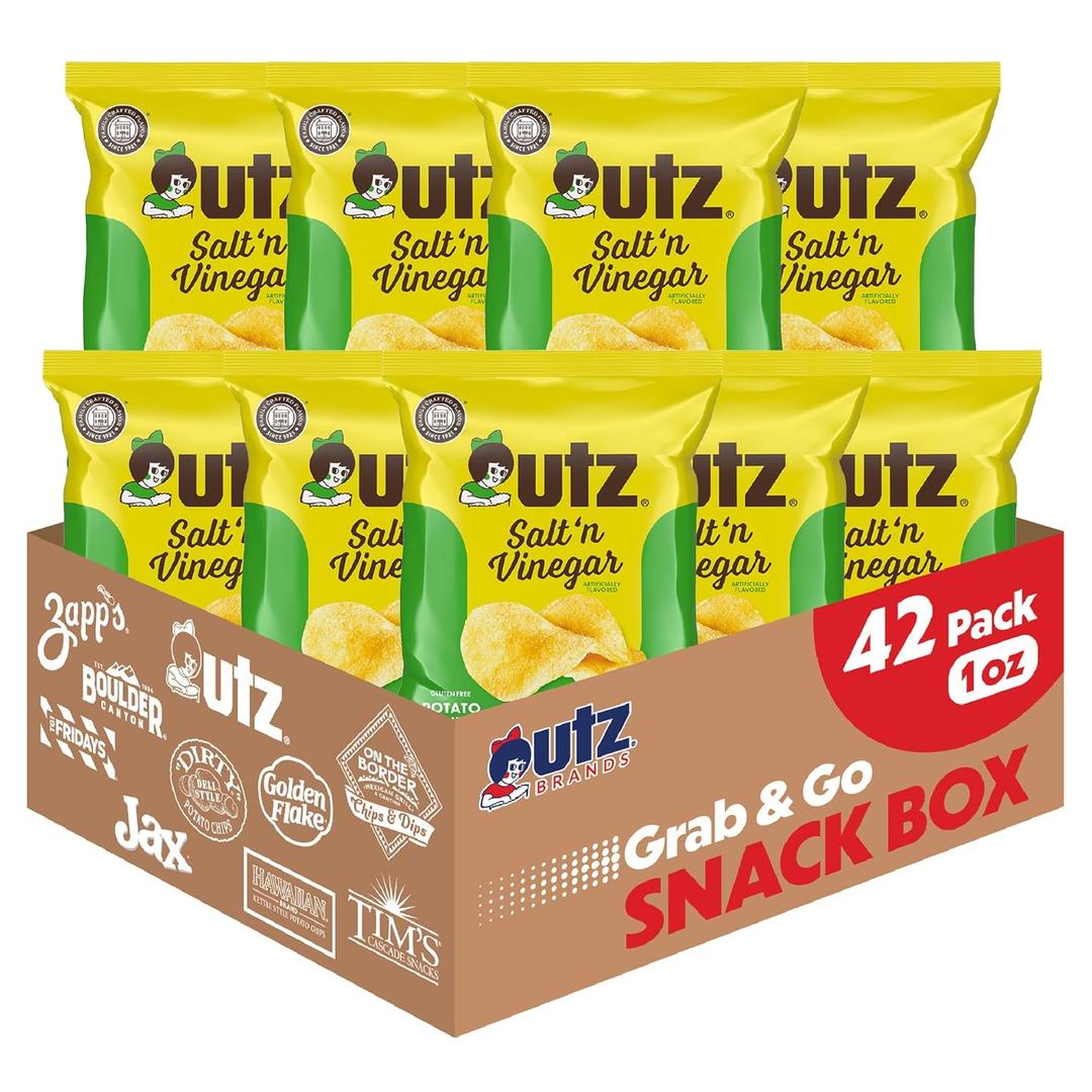 Utz Salt & Vinegar 1 oz. Bags, 42 Count Crispy Fresh Potato Chips, Crunchy Individual Snacks to Go, Cholesterol, Trans-Fat & Gluten Free, brand is Utz, variation theme is Flavor that is Salt & Vinegar, Size that is 2.63 Pound (Pack of 1), BBD 07/06/2026