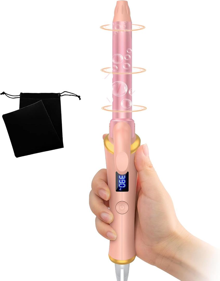 Ukliss 3/4 Inch (19mm) Mini Curling Iron | for Beach Waves & Natural Curls | Short to Medium Hair & Bobs | 30s Fast Heat & Dual Voltage (Pink)