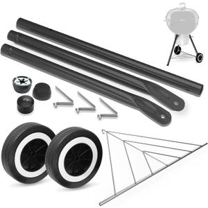 Grill Front Leg and Wheels Parts for Weber 22" Kettle Grills, 65930 Grill Wheels 65130 Front Leg Kit and 80694 Triangle Leg Support for Charcoal Grill, Black Front Leg Replacement