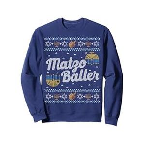 Funny Ugly Hanukkah Sweater Long Sleeve Matzo Baller Matzah Sweatshirt, Large