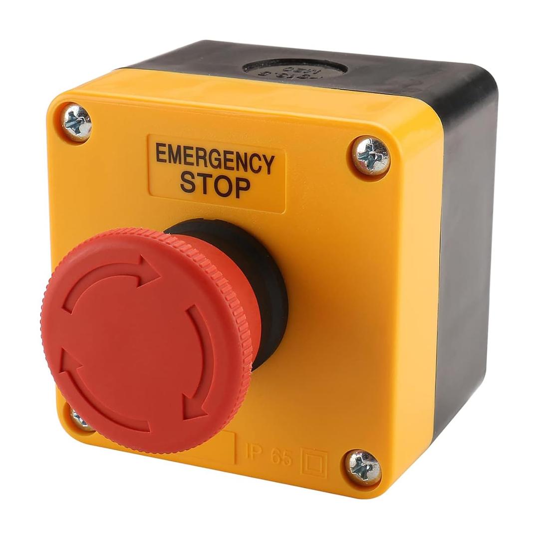 BAOMAIN Emergency Stop Switch with Enclosure, 660V 10A Red Mushroom Push Button, 1NO 1NC N/O N/C, IP65 Waterproof Weatherproof Surface Mount E-Stop Station for Industrial & Control Systems