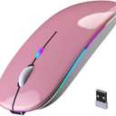 Wireless Bluetooth Mouse, Rechargeable, LED, Silent, Ultra-thin Design (Bluetooth 5.2 and 2.4GHz USB Receiver) | Portable Computer Mouse for Laptops, iPads, MacBooks and Apple Devices (Rose gold)