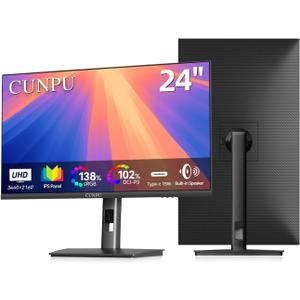 CUNPU 24" 4K UHD Professional USB-C Monitor, 100% sRGB/DCI-P3, E2 Color Accuracy, 185 PPI Pixel-Perfect Clarity, for Mac Laptop Screen Extender, HDMI/DP, Built-in Speakers, Ergonomic Stand
